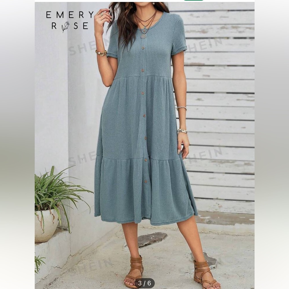 SHEIN Maternity Wear button detailed ruffle hem midi-dress